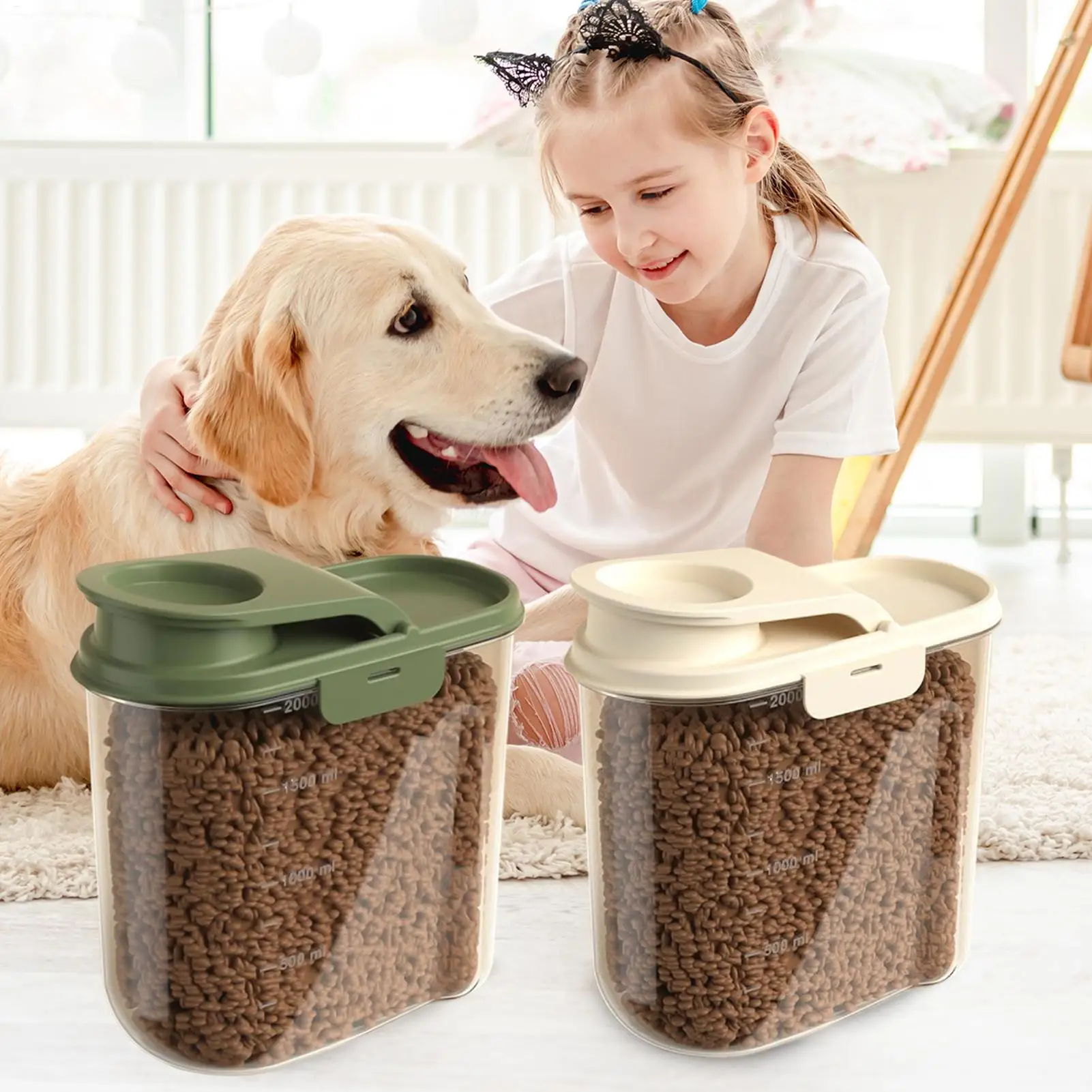 2L Airtight Dog Food Storage Container Transparent Dust-proof Anti-moisture Grain Dispenser Large Capacity Puppy Barn Bunny Use
