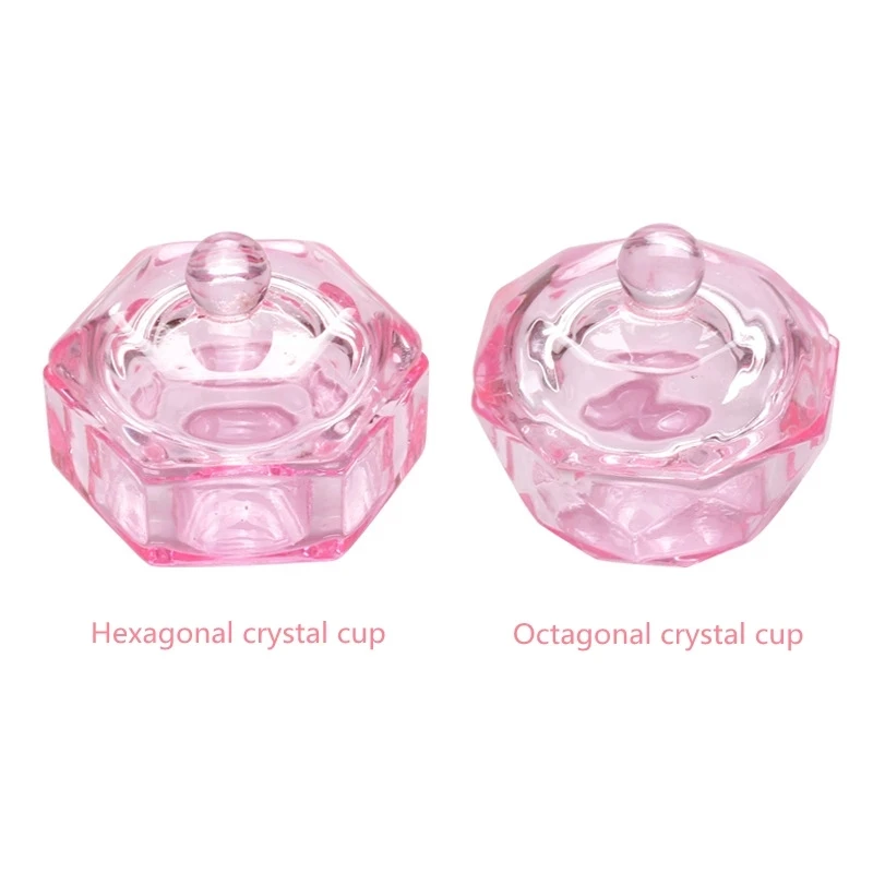 1 pçs de cristal rosa acrílico prato líquido tappen copo de vidro com tampa tigela para acrílico pó monômero unha arte ferramenta