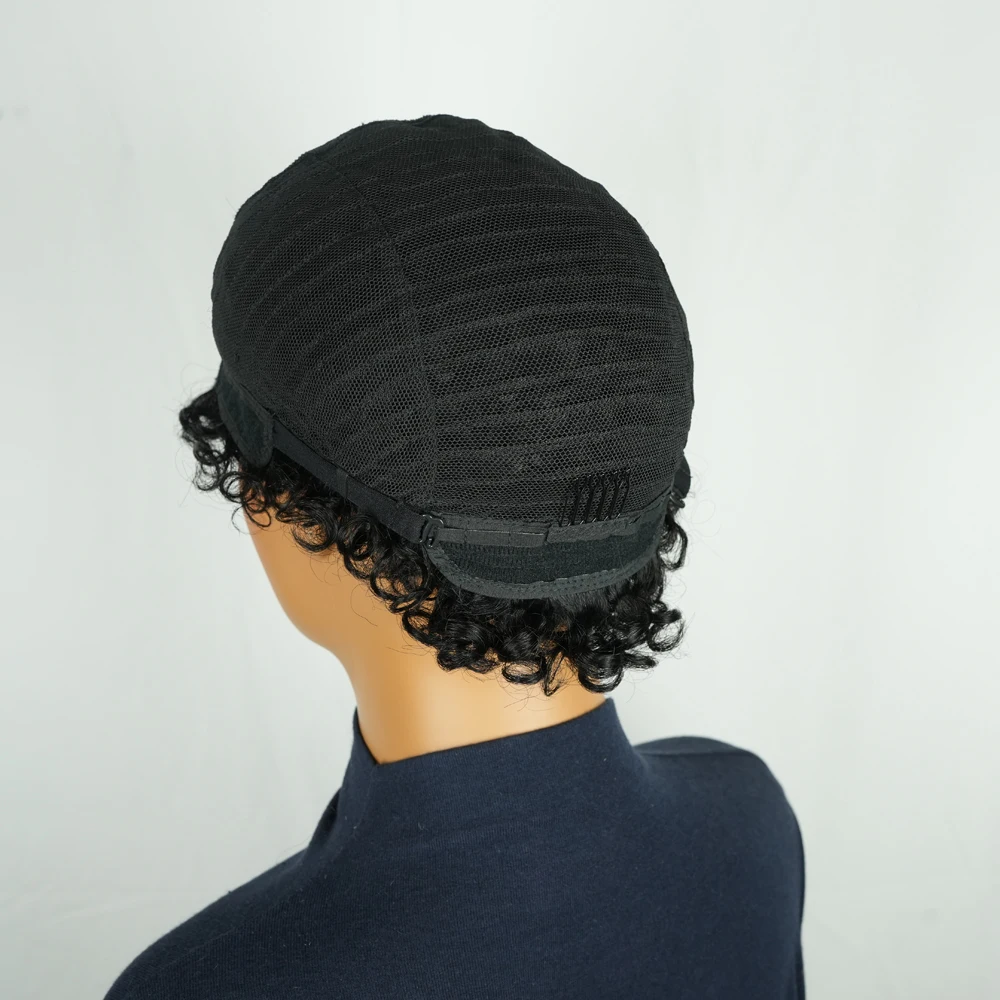 Curto encaracolado pixie perucas de cabelo humano 100% natural realista máquina completa feita para mulheres kinky encaracolado estilo chique diário olhar na moda