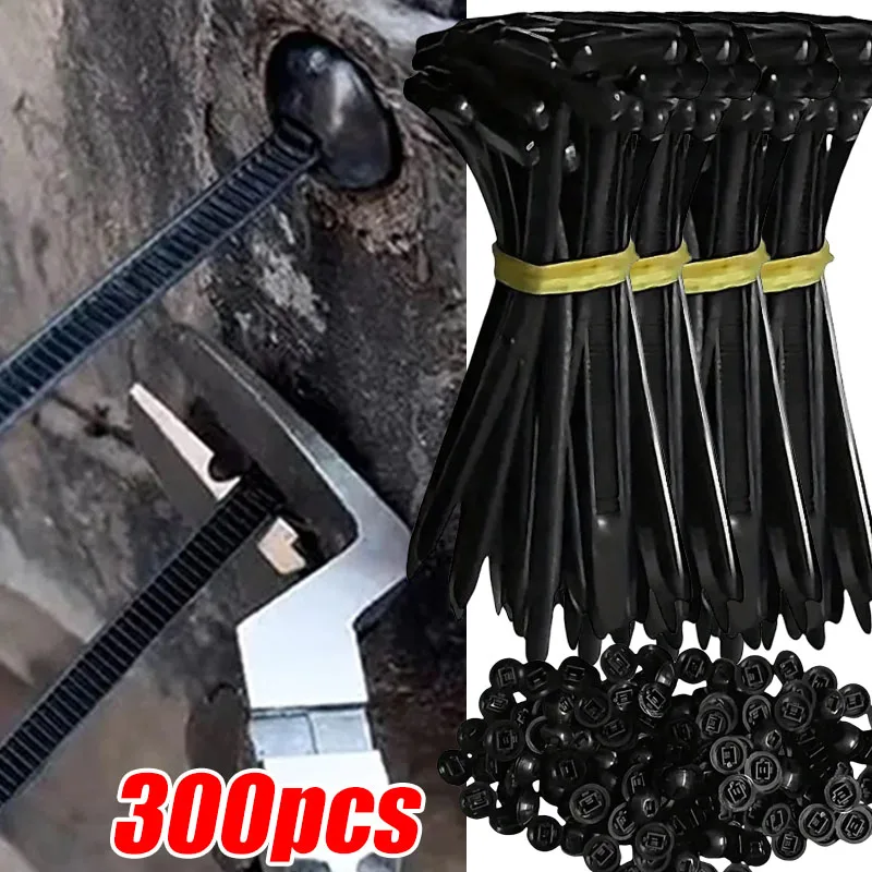 300pcs Nylon Universal Zip Tie Buckle Self-locking Zipper Zip Tie Bracket With Needle Button Plastic Tool Data Cable Storage
