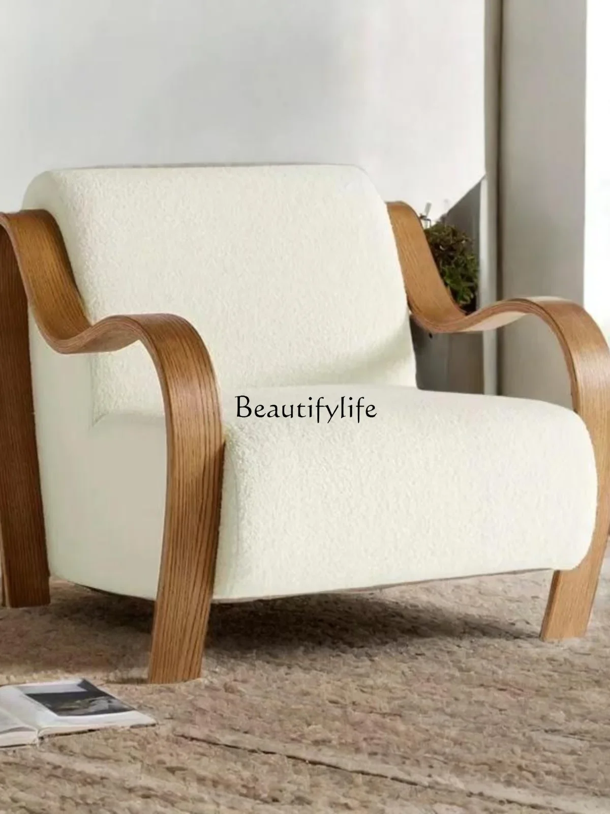 Medieval special-shaped cream wind living room balcony lamb wool sofa household lazy personality leisure chair