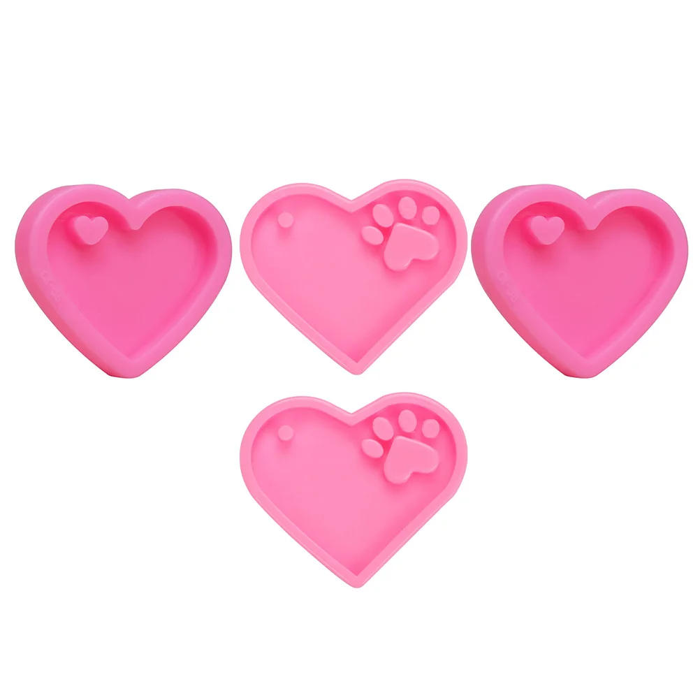 

4Pcs Heart Shaped Paw Print Silicone Mould for DIY Epoxy Resin Pendant Keychain Crafting with Pearl Pigment and Sequins Art Fun