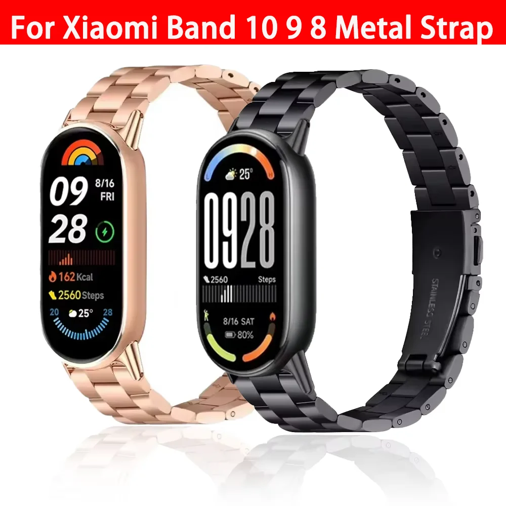 Pulseira de metal para xiaomi band 9 8, pulseira confortável de aço inoxidável para xiaomi miband 9 correa, acessórios de pulseira