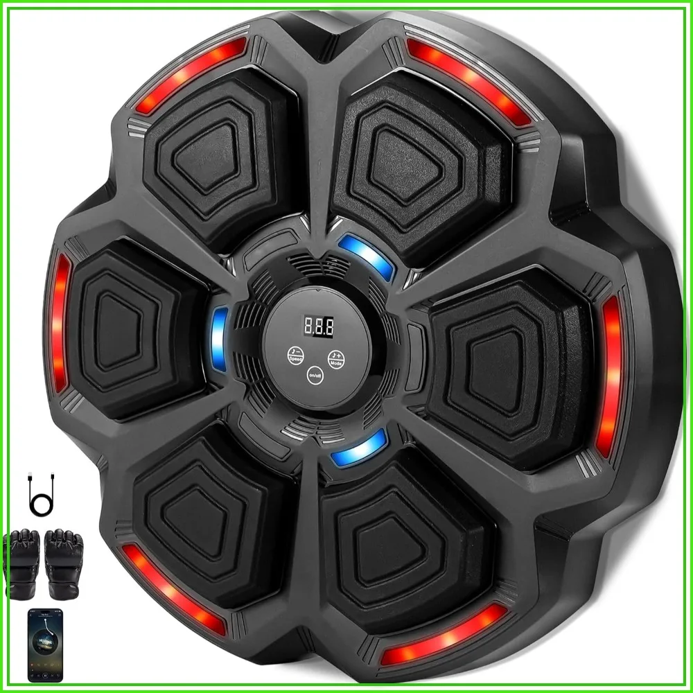 Interactive Music Boxing Machine with Gloves, Wall-Mounted, 9 Modes & LED Display for Home Fitness