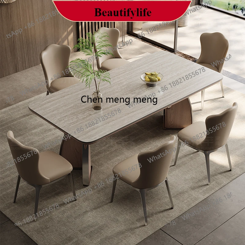 

G153 Medieval Italian minimalist ash wood solid wood rock slab dining table and chairs metal modern simple dining table