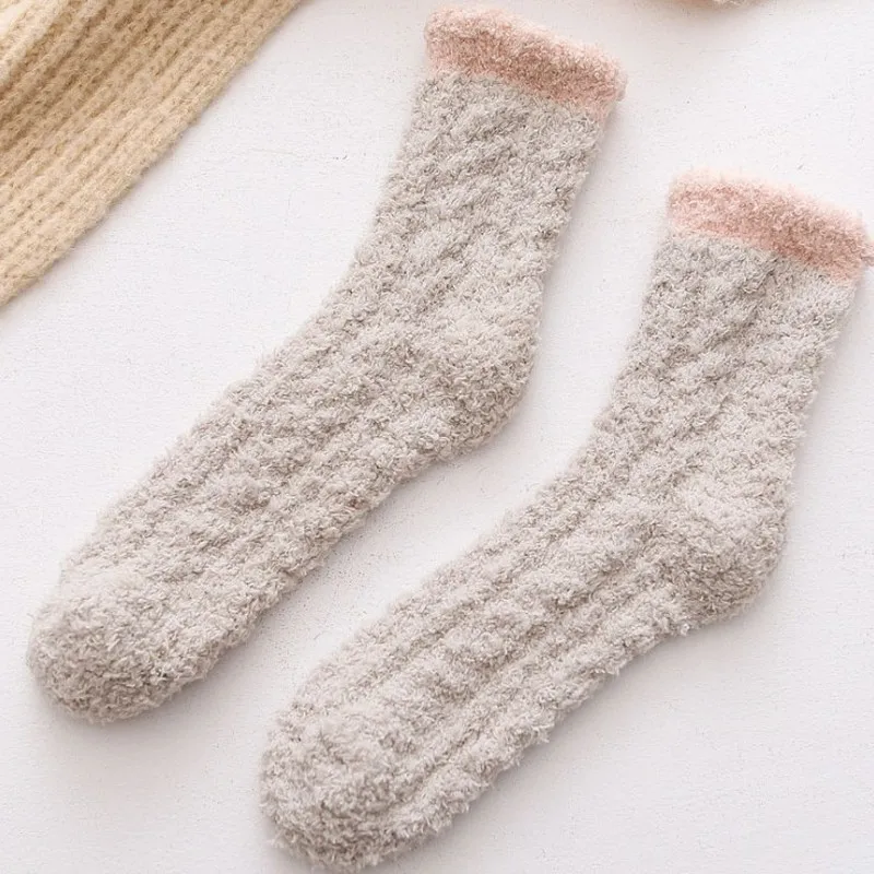 Coral fleece socks for women, fluffy socks for winter, cute thickened sleep socks, warm towel socks, home floor socks view 6