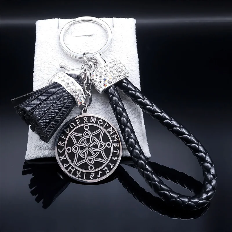 Fotografia 3: Viking bruxa nó porta-chaves do carro titular de aço inoxidável nodic rune proteger chaveiro saco pingente acessórios presente wicca jóias