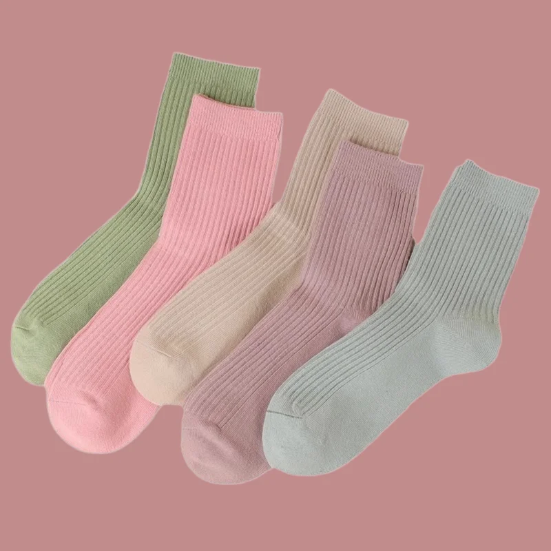 5/10 Pairs High Quality Solid Color Plus Thickened Mid-tube Women's Socks No Fading Warm Casual Mid-length Waist Pile Socks