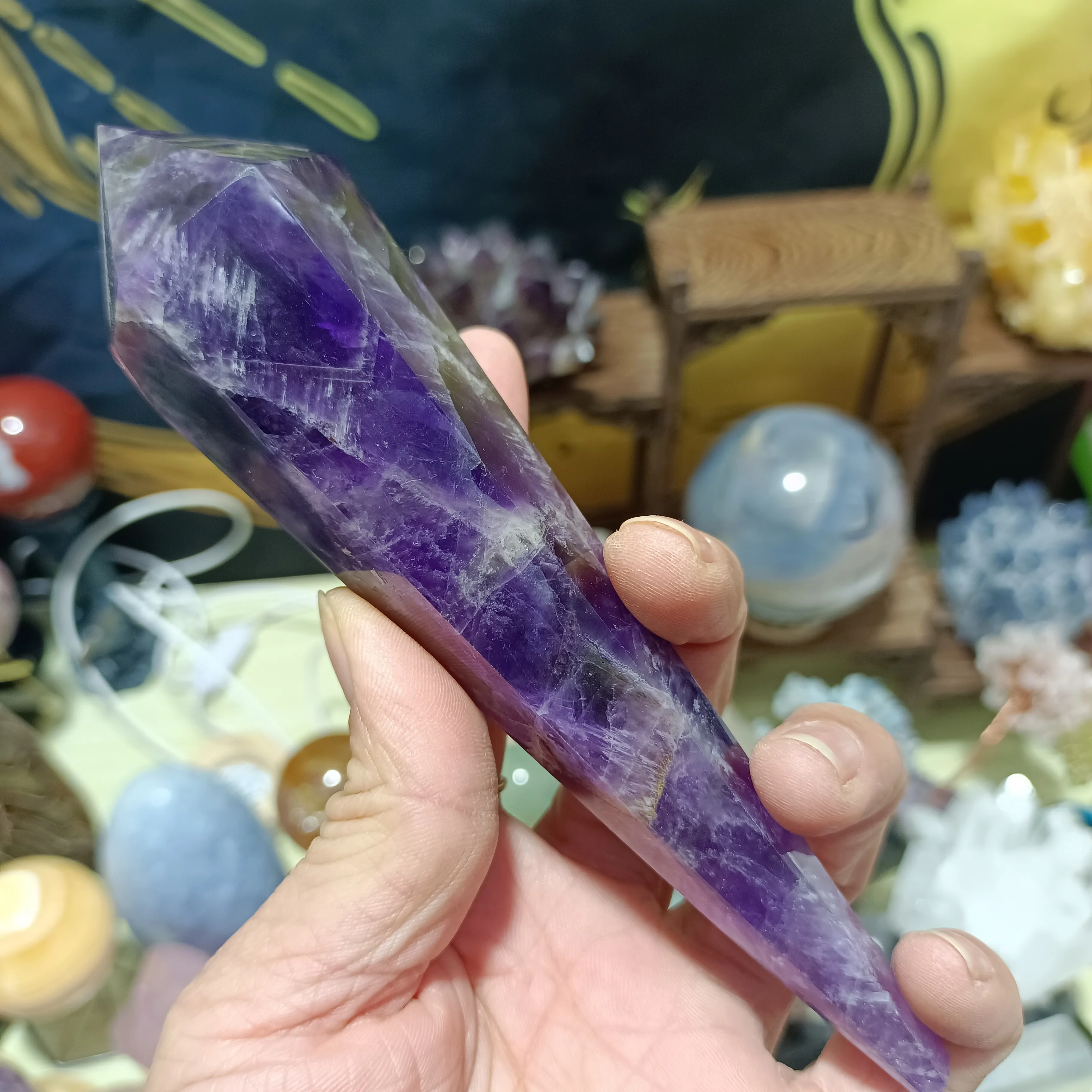 10-13cmMagical Natural Dream Amethyst Scepter Quartz Mineral Specimen Reiki Healing Home Office Degaussing Decoration Energy Gem