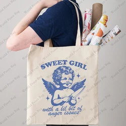 1 pzsweet Girls con problemi di rabbia modello pendolare borsa per la spesa riutilizzabile da donna, miglior regalo per lei, borsa a tracolla pieghevole alla moda