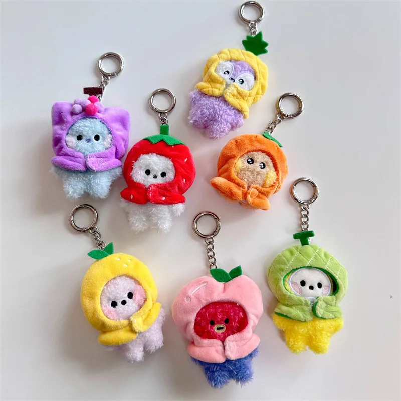 Kawaii BT21 Fruit Head Cover Series Plush Pendant Anime Cute Cartoon Bag Pendant Accessories Plush Keychain Birthday Gift