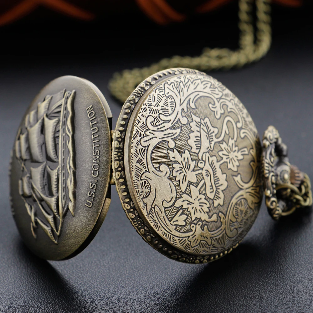 جديد خمر البرونزية البحر أفرلورد المراكب الشراعية ساعة جيب كوارتز موضة وقت صغير جوهرة قلادة ساعة الرجال والنساء هدية قلادة