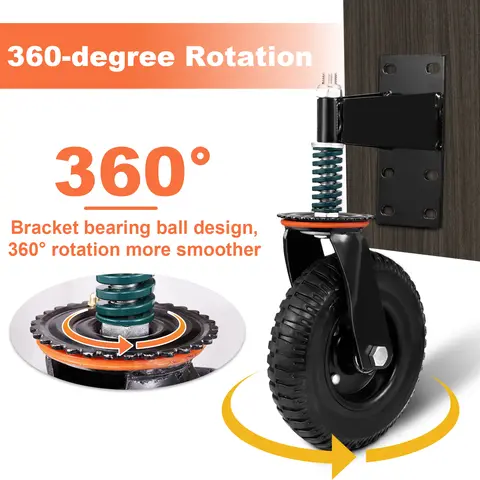 8 Inch Spring Loaded Heavy Duty Gate Caster Wheel, 600 Lbs Load Capacity Swivel Rollers for Fence and Metal Tube Gate, 360 Degree Rotation Shock Absorbing Wheels for Uneven Floors, Gravel, Grass and Driveways