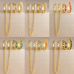 3pcs Fashion Colorful Zirconia Chain Earrings Set for Women Two Hole Round Circle Curvy Gold Color Hoop Earring Wedding Jewelry