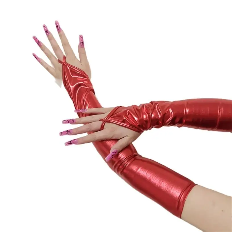 39BD Dehnbare, glänzende Handschuhe mit weichem Futter, 48 Länge für Tanzaufführungen und klassische Mode – Detail 7