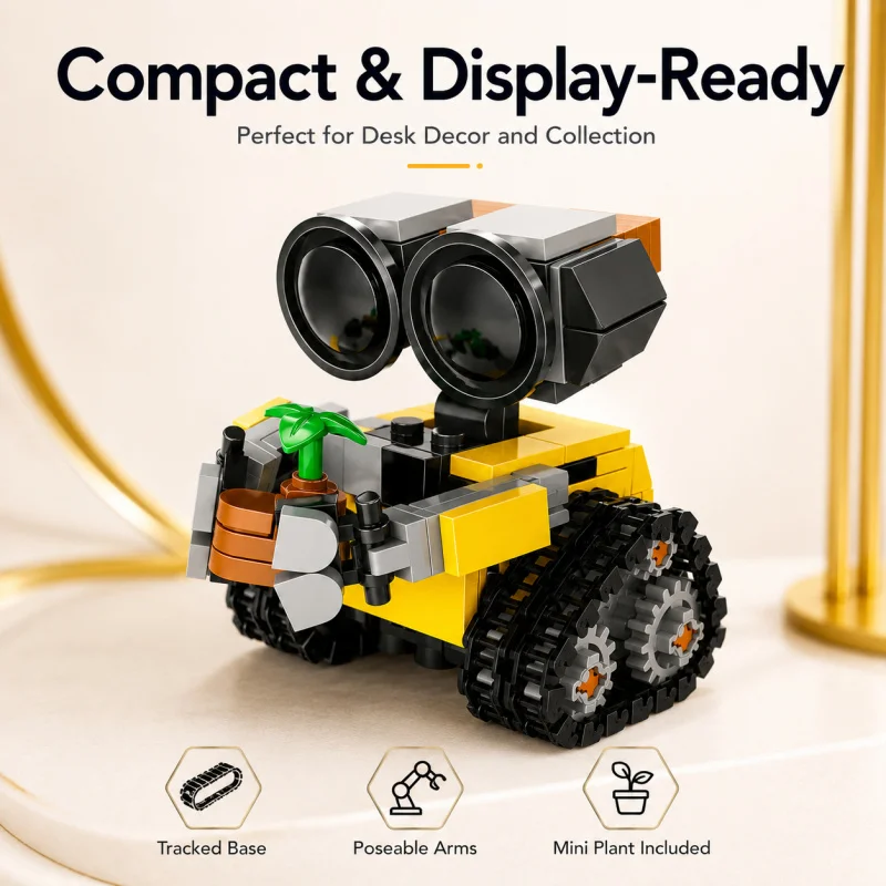 Mini Robot Building Blocks Set, Cute Tracked Brick Robot Model with Plant Accessory, Creative Desktop Display Toy Gift view 2