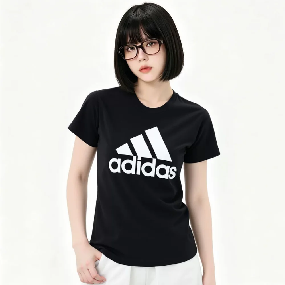 Adidas Women's Short-Sleeved Classic Fashionable and Comfortable American Retro Three-Stripes Printed Sports Casual Round-Neck T-Shirt Gl0722