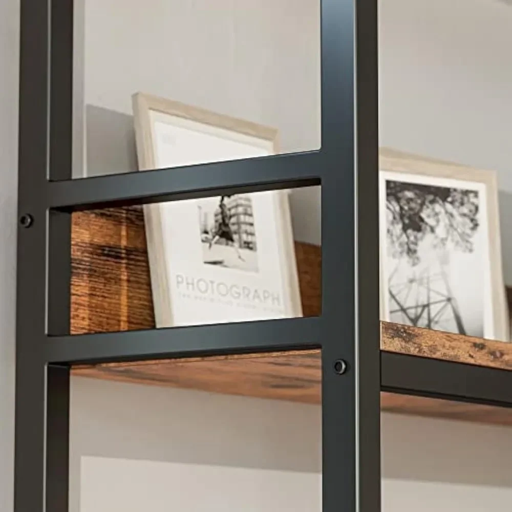 Industrial Bookshelves 6 Tiers Corner Bookcases with Baffles Etagere Shelf Storage Rack with Metal Frame, Bookcases