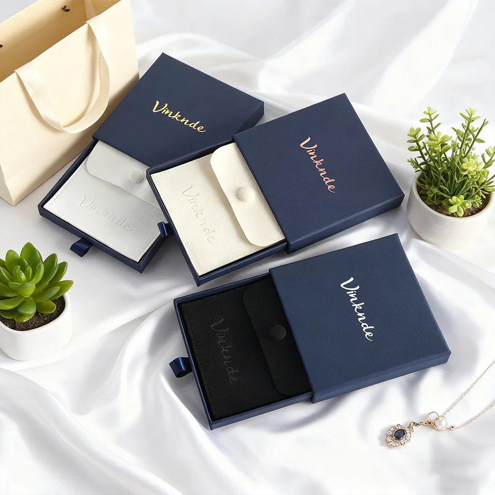 

Wholesale Personalization Logo Paper Gift Packaging Boxes Jewellery Drawer Jewelry Box with Snap Bag for Necklace Earrings Rings