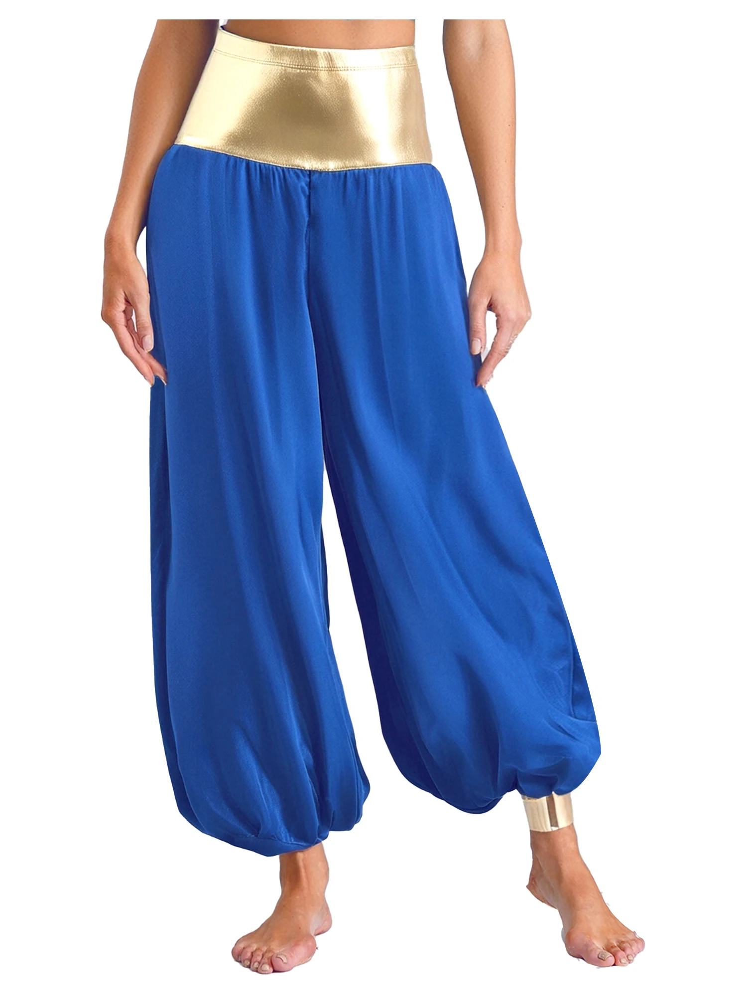 Pantalones bombachos Hippie mágicos para mujer, pantalones largos con farol de retales brillantes metálicos, disfraz de princesa árabe para Cosplay de Halloween
