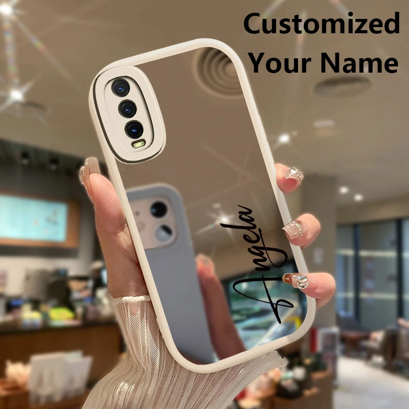 Custom Name Protective Mirror Case For Vivo Y01 Y12 Y15A Y15 Y16 Y15S Y9S Y02 Y12S Y7S Y5S Soft Silicone Shockproof Cover