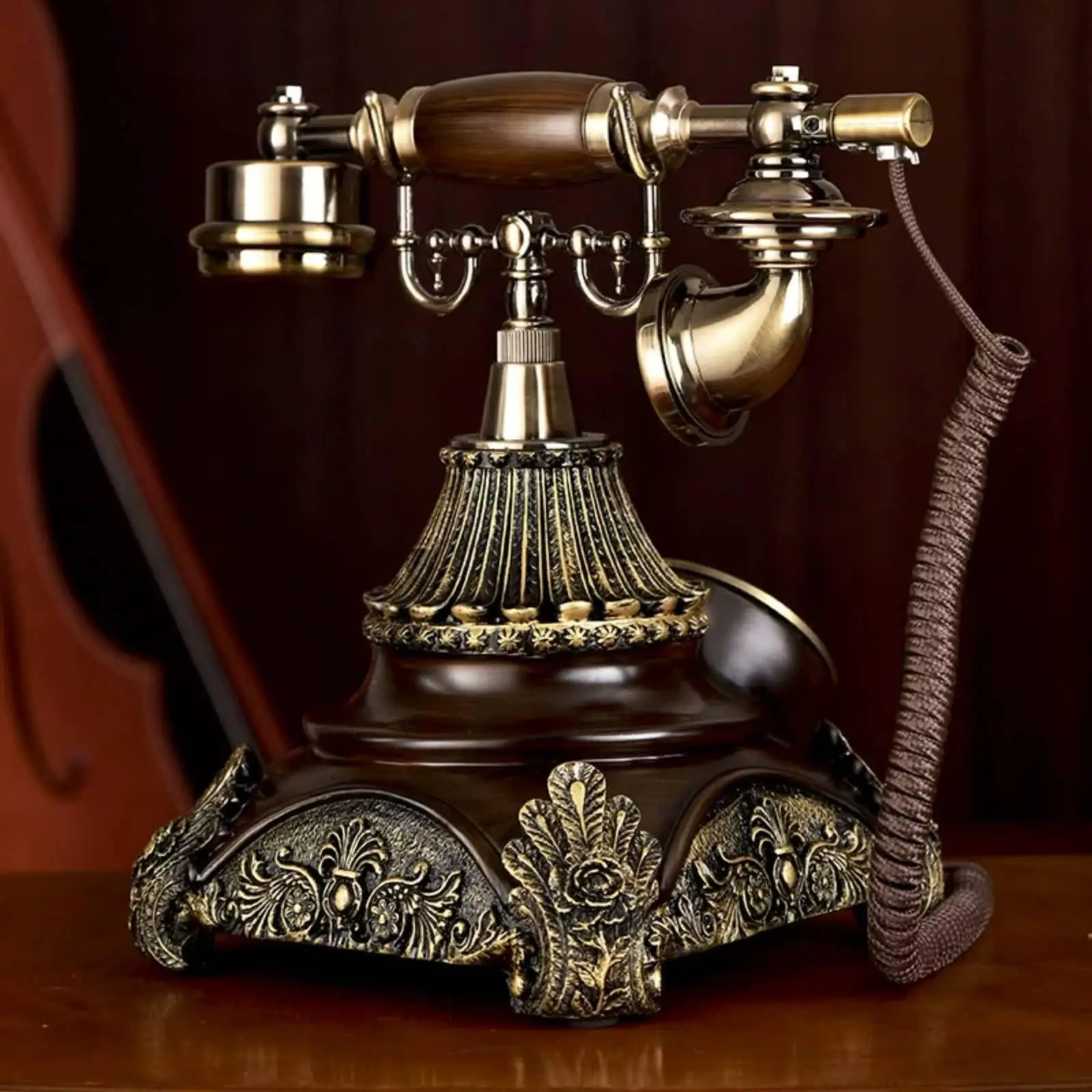 Vintage Phone Ornate Corded Rotary Telephone European-Influenced Antique
