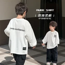 Children Clothes 2024 Autumn All Match Letter Comfortable Top Boys and Girls Handsome Label Loose Cotton Long Sleeve T-shirt