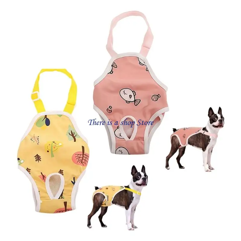 D0AD Washable Female Dog Diaper with Suspender Reusables Super Absorbent Leakproof Fixed Diapers for Dog in Heat Cycle