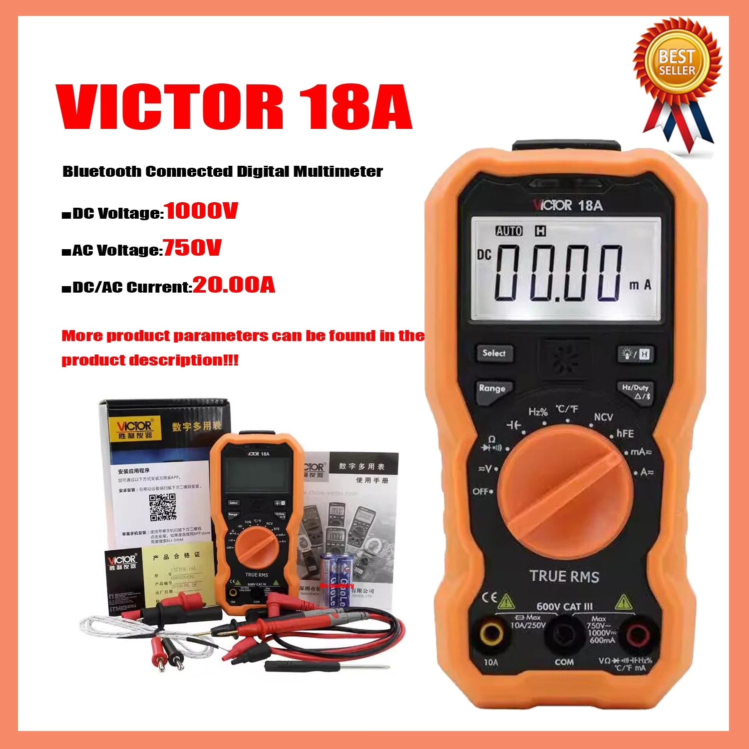 VICTOR 18A 18B Bluetooth APP Connection Multimeter Multifunction Universal Meter Electronic Digital Display Universal Tool