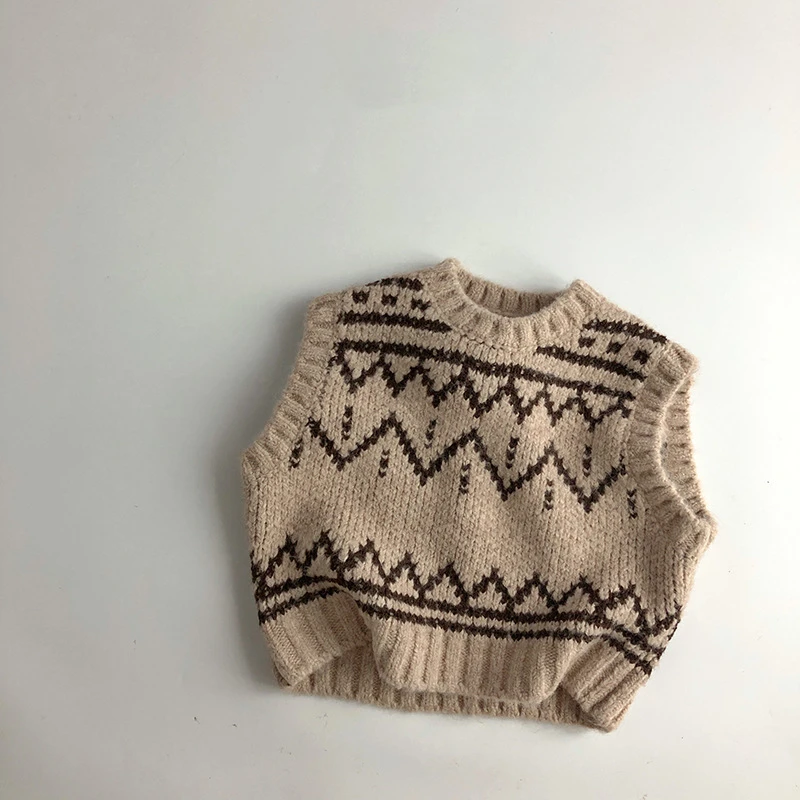 

Lazy Jacquard Korean Edition Autumn/Winter Children's Sweater Vest