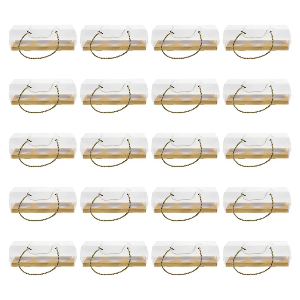 

20pcs Clear Dessert Boxes 3-Slot Bakery Containers Handle For Cupcakes Muffins Pastries Small Cake Boxes, Bakery Packing Box,