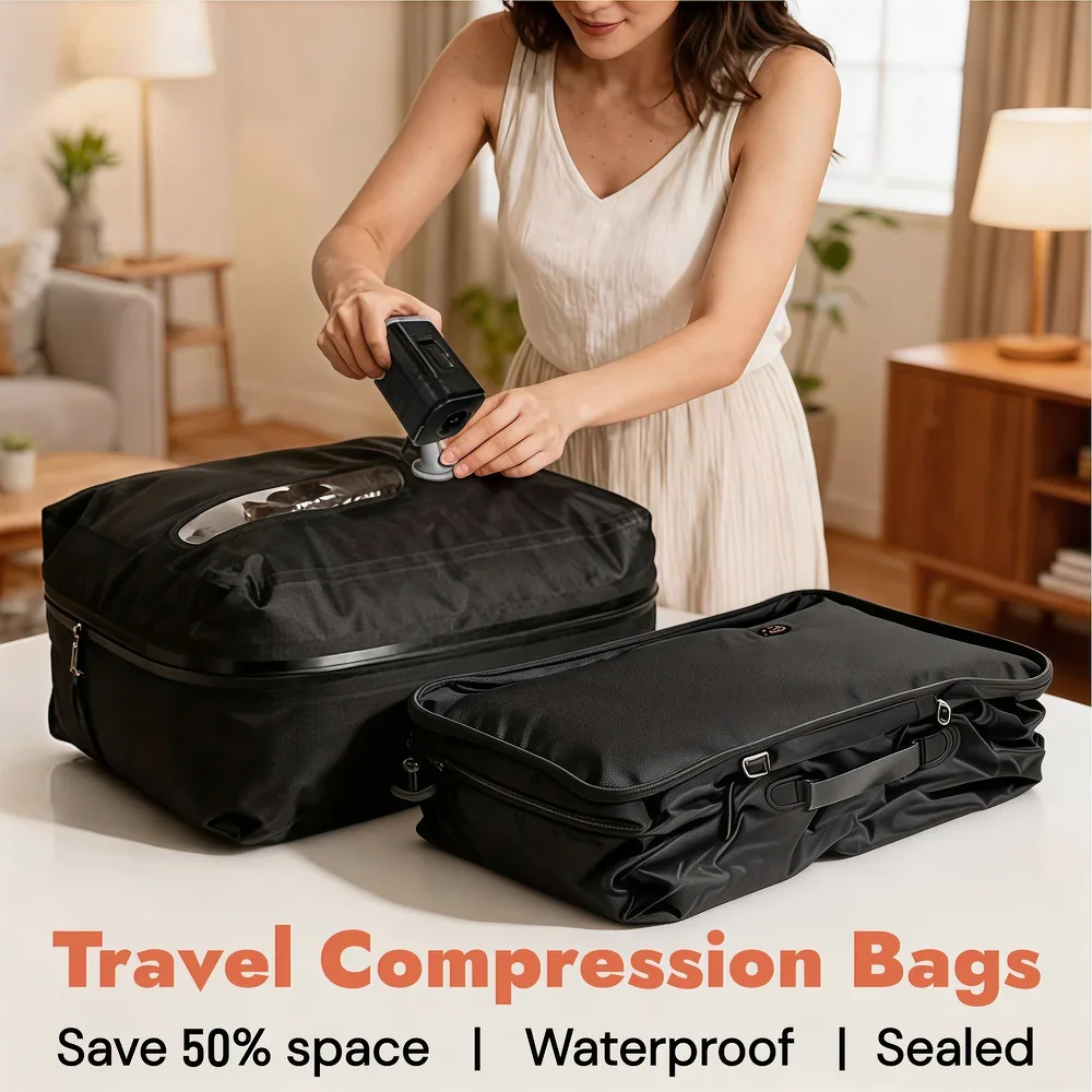 TPU Vacuum Storage Bag Waterproof, Jumbo Compression Bags for Travel Essentials, Carry On Luggage Suitcase Organizer for Clothes