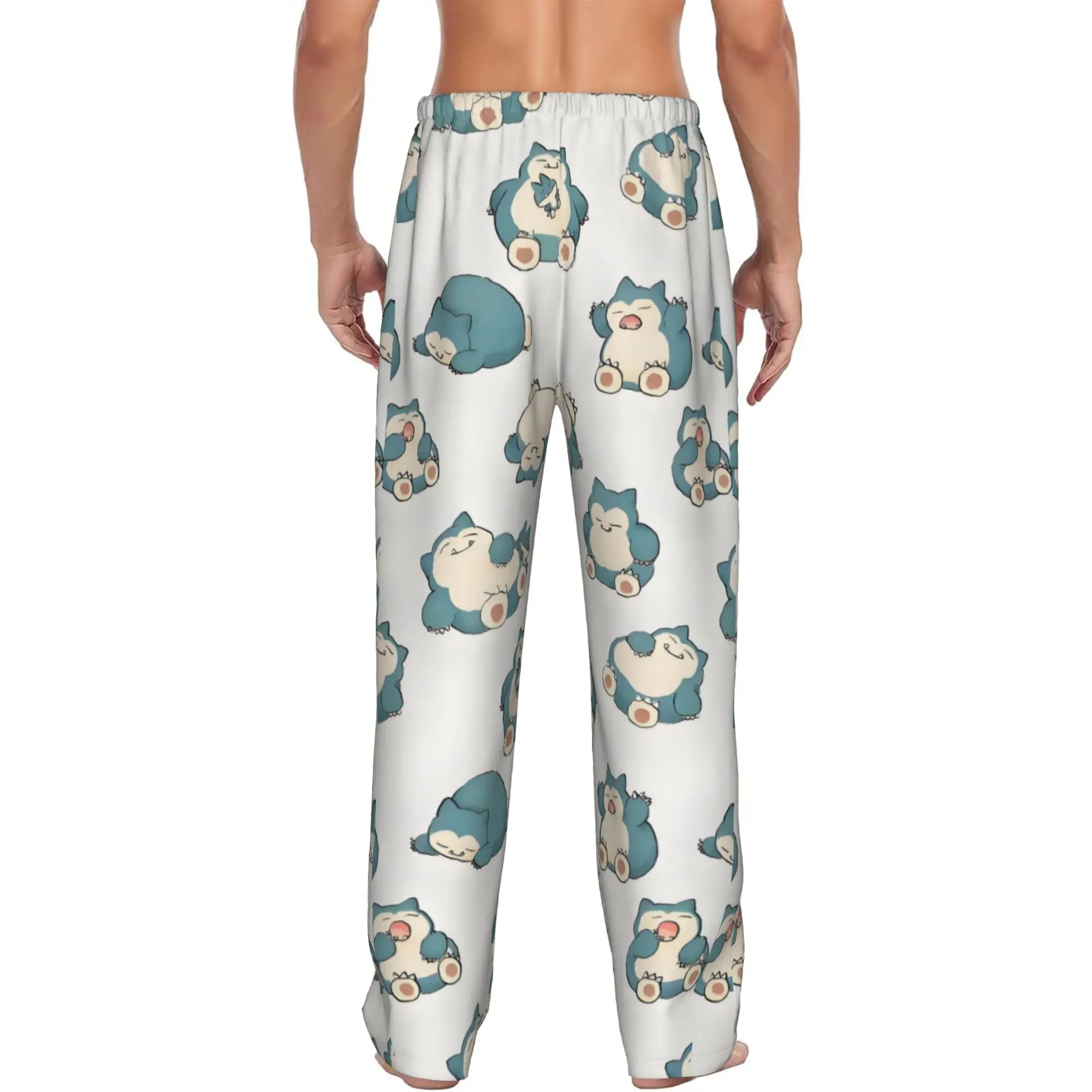 Custom S-Snorlaxed Anime Pajama Pants Sleepwear for Men Elastic Waistband Cartoon Sleep Lounge Bottoms with Pockets