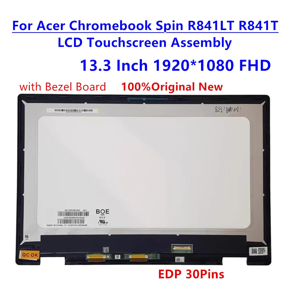 

13.3" FHD for Acer Chromebook Spin R841LT R841T LCD Touchscreen Assembly w/Bezel Board 6M.HX0N7.001