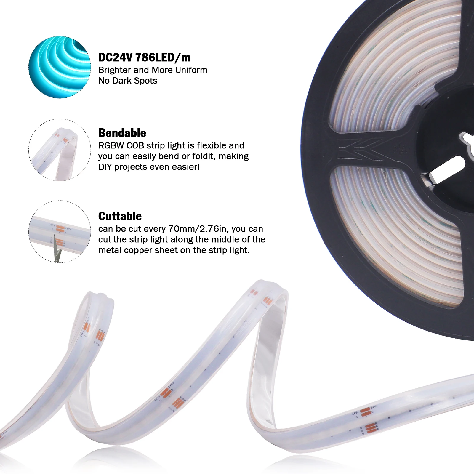 Ip67 Buis Waterdichte Rgbw Rgbww Cob Led Strip 24V 784Leds/M Flexibele Led Tape Diode Flexibel Lint