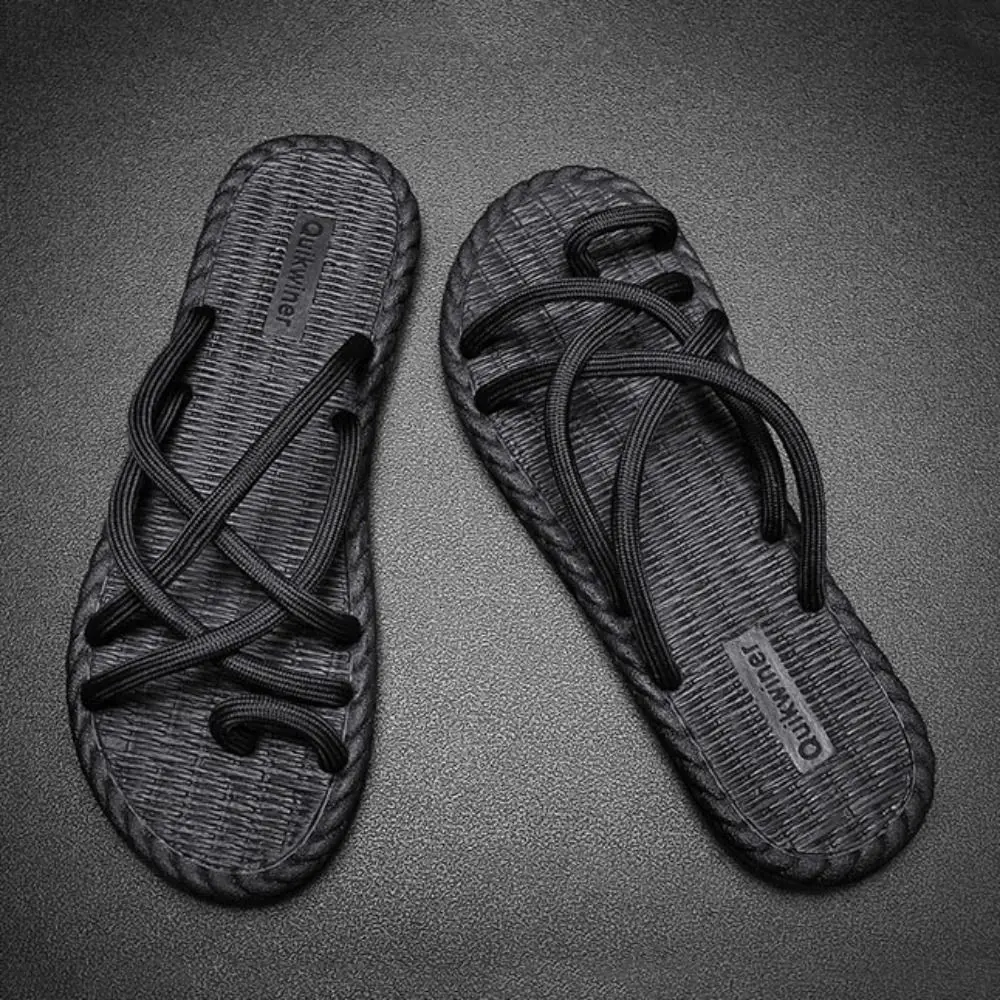 All Match EVA Outer Wear Shoes Personality Anti Slip Braided Rope Flats Slippers Footwear Soft Home Slides Sandals Bathroom