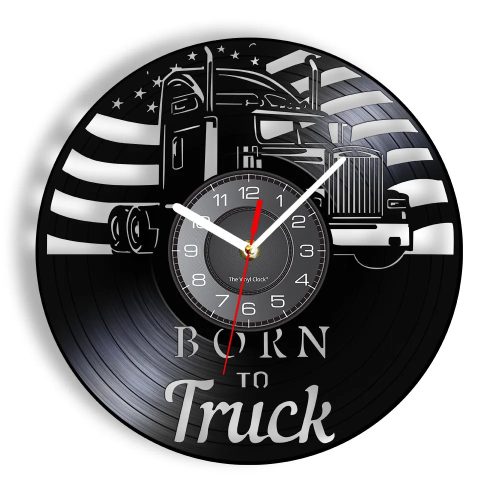 Born To Truck Dump Truck Wall Clock For Farmhouse Home Decor Retro Construction Artwork USA Farm Truck Vinyl Record Wall Clock