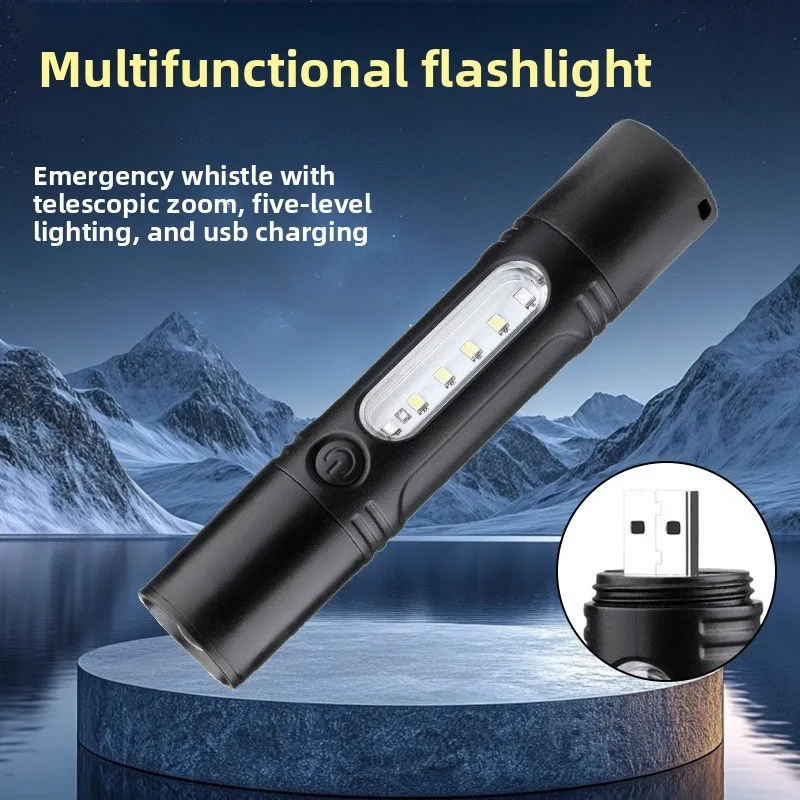 Super Bright White Laser Flashlight: Mini Portable, Rechargeable Long-Life, Outdoor Emergency with Whistle & Work Light