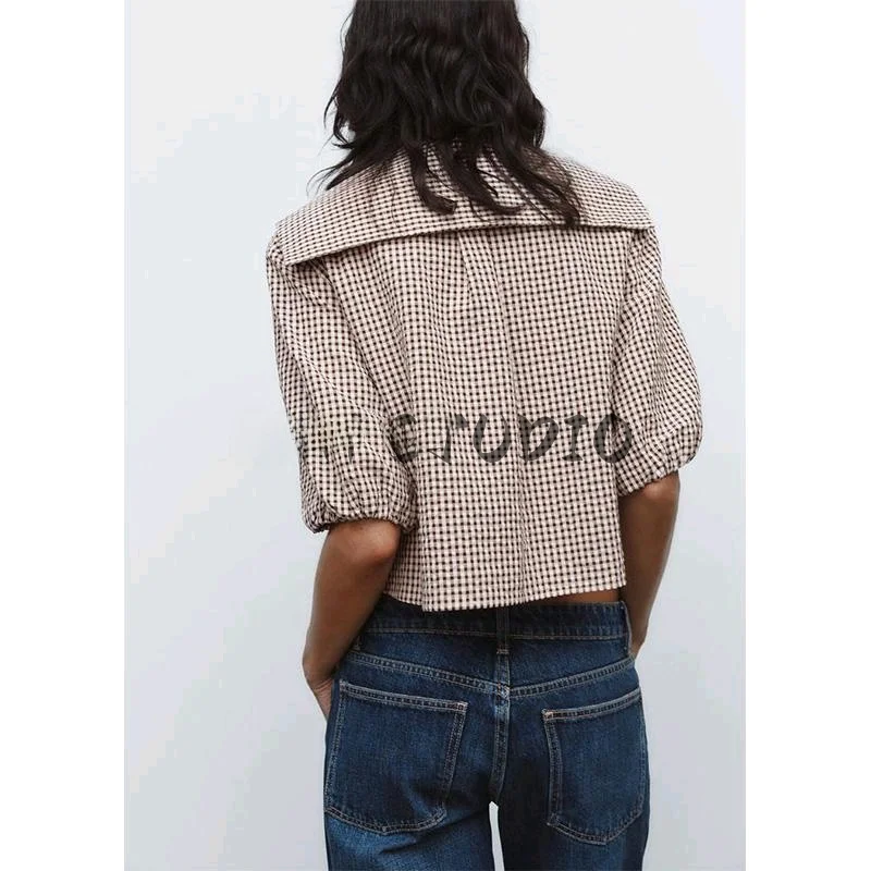 

Весенний новый женский топ в стиле кантри Sle irt Puffy Sve с завязками на талии и воротником-стойкой, свободный крой, ort Sve, полиэфирное волокно