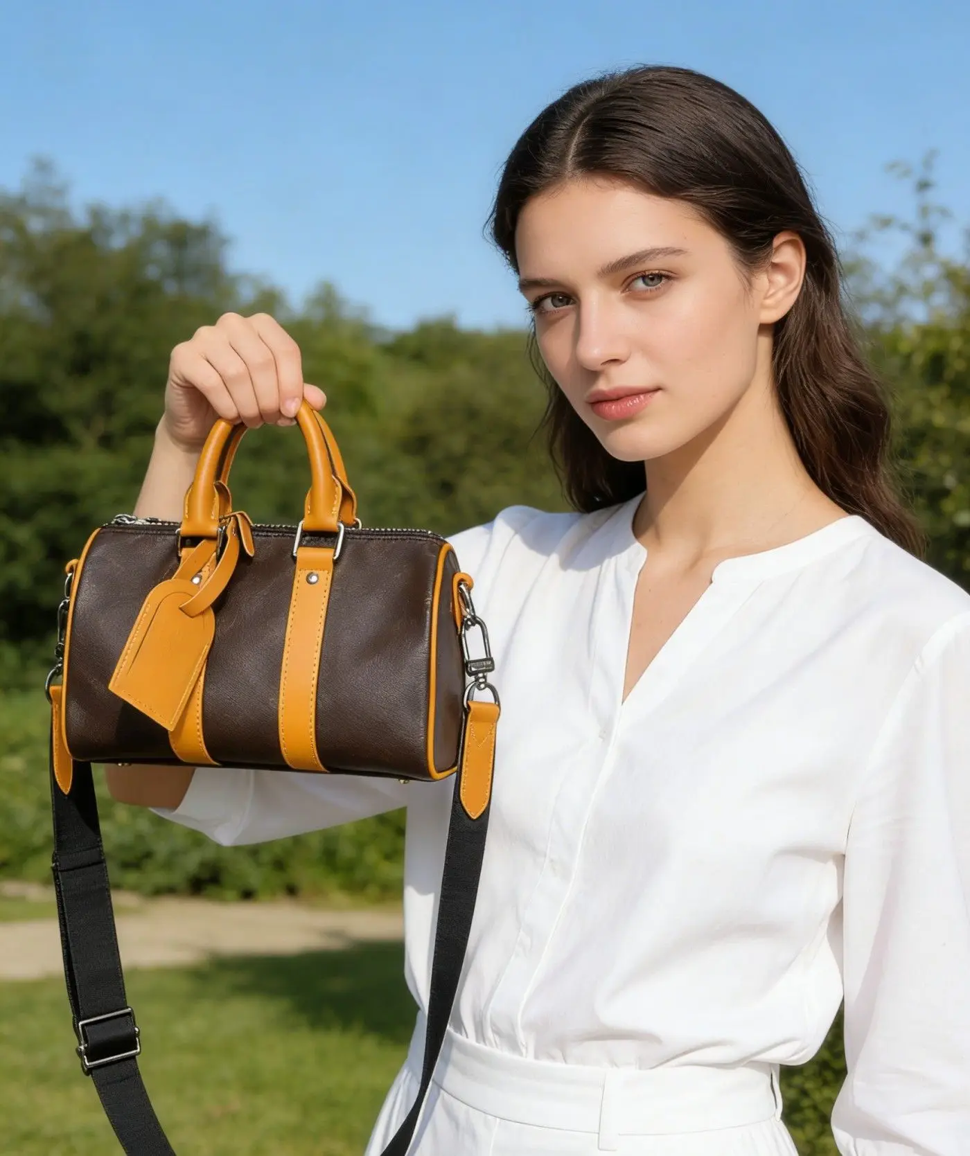 

Винтажная сумка-бочонок через плечо, сумка-кроссбоди с контрастной отделкой, прочная повседневная сумка с широким ремнем для переноски необходимых вещей