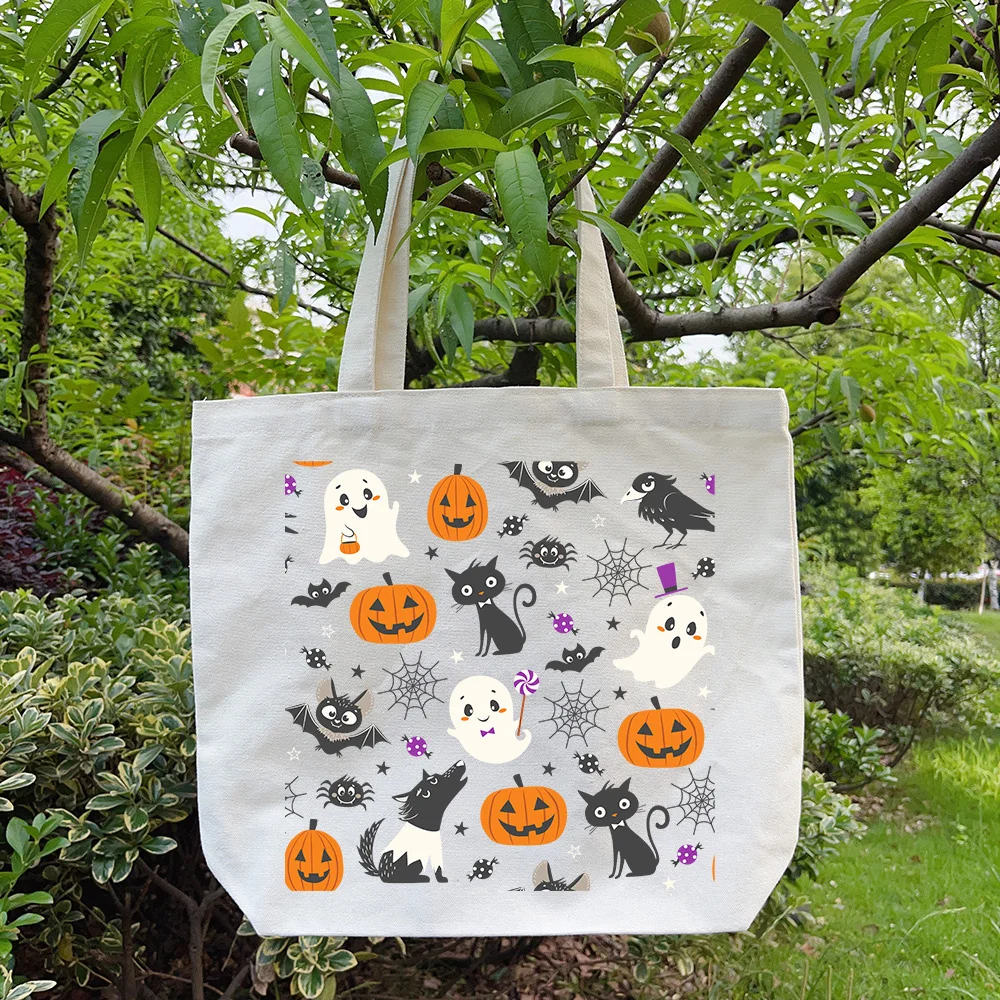 Halloween Large Capacity Tote Bag Lightweight Casual Shoulder Bag for Women Pumpkin Ghost Bat Canvas Shopper Bag Handbag