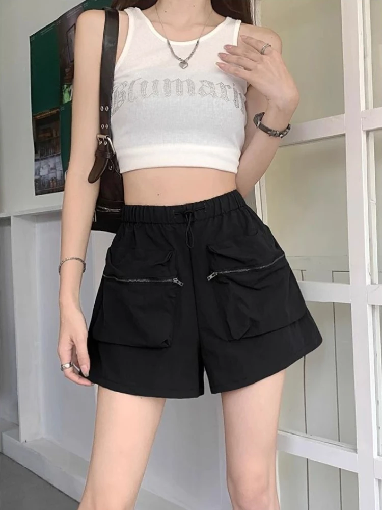 

American Style Summer Cargo Shorts for Women 2026 Fashion High-Waisted Slimming Loose Wide Leg Multiple Pockets Athletic Leisure