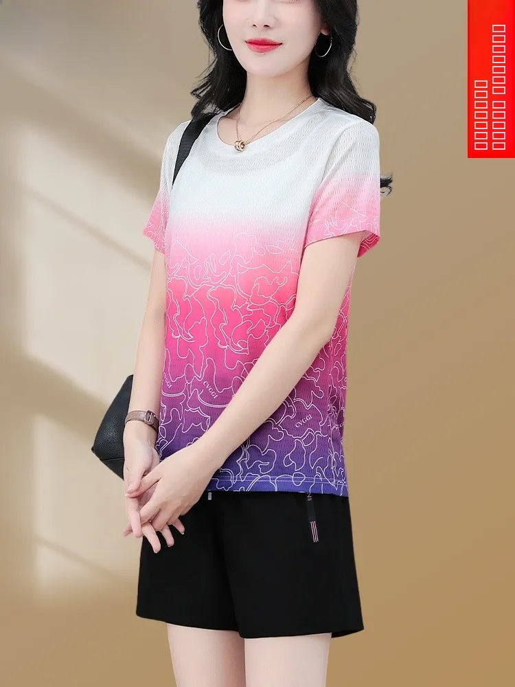 

TUCANO Women's Qui Dry Sports Suit Set Summer Faion Running Fitn Casual ort Sve Two Piece Set round Ne Pullover