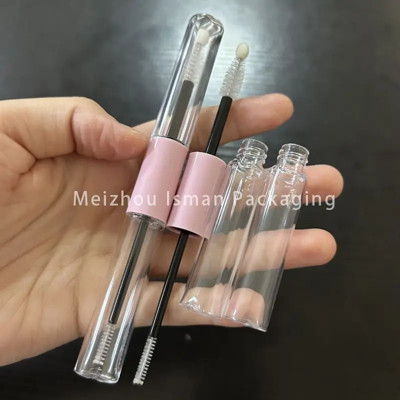 50Pcs 3ml*2 clear dual ended 2 in 1 pink round empty mascara bottle container double sides eyeliner packaging tubes with brush