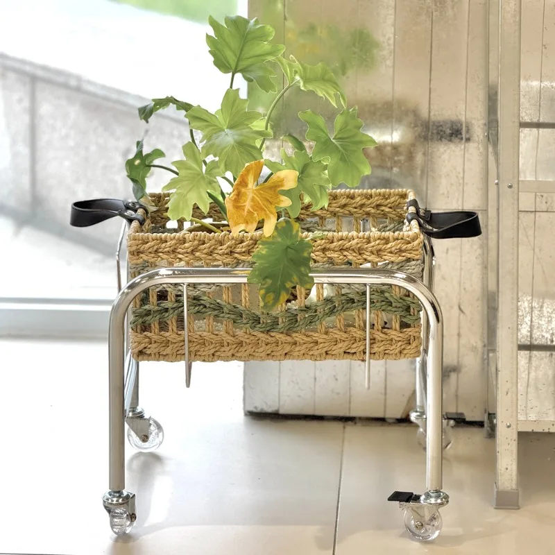 Handmade Storage Baskets with Wheels Metal Frame Rope Weaving Storage Baskets Portable Snack Basket Home Accept Organization