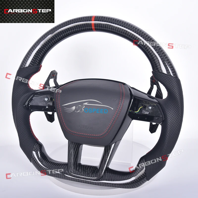 For Audi S7 2020 A6L C8 Carbon Fiber Steering Wheel Leather Sports Custom Cars Accessories