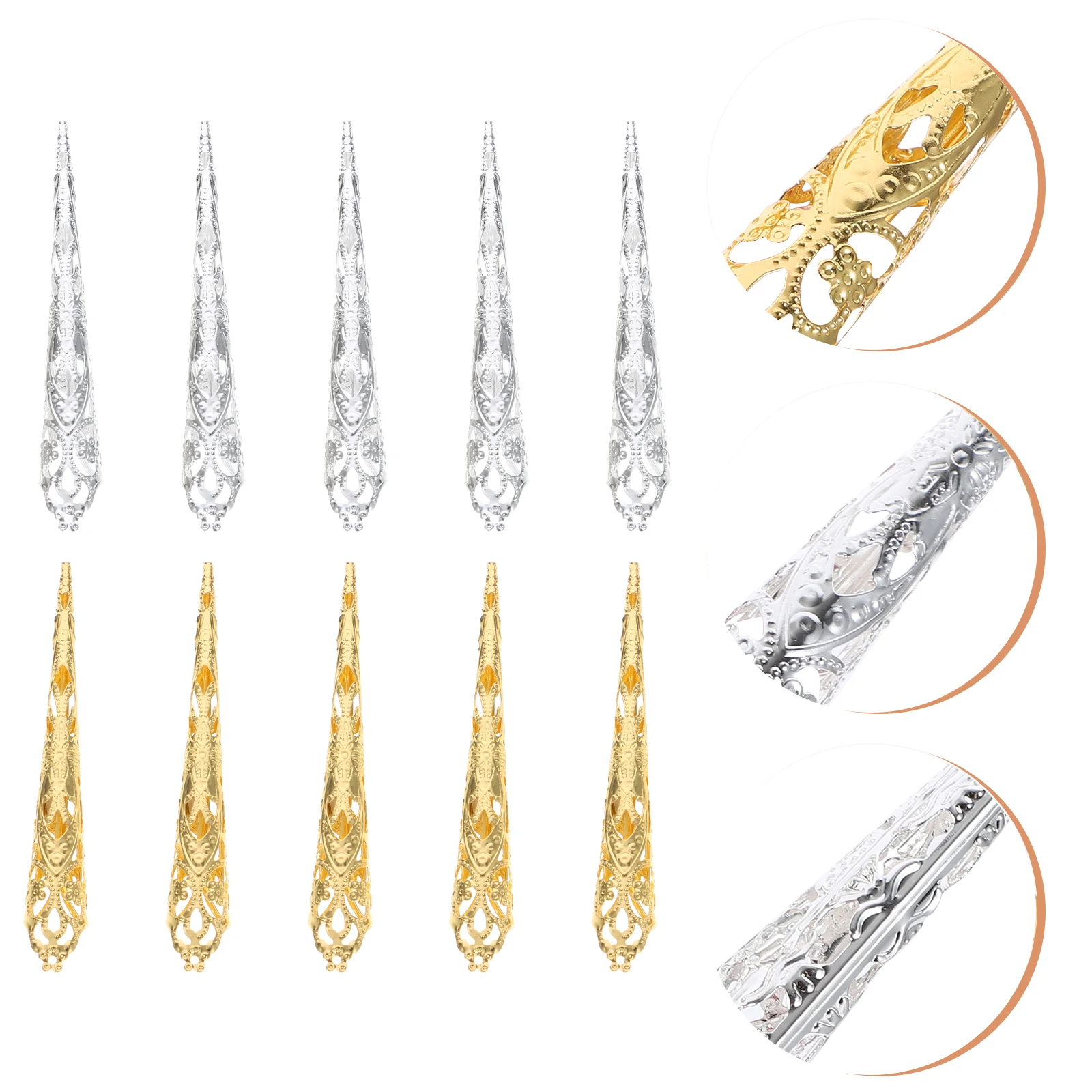 

10pcs Metal Hollow Out Fake Nails Costume Claw Rings Alloy Fingertip Decor Cosplay Accessories For Halloween Belly Dance Nail