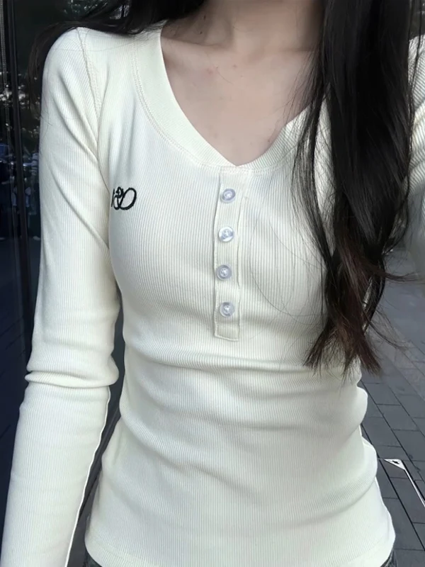 الشارع Sle القطن طويل Sve V-Ne ort تي شيرت المرأة ربيع الخريف سليم صالح قاعدة irt الأمريكية الساخنة فتاة تصميم الشعور