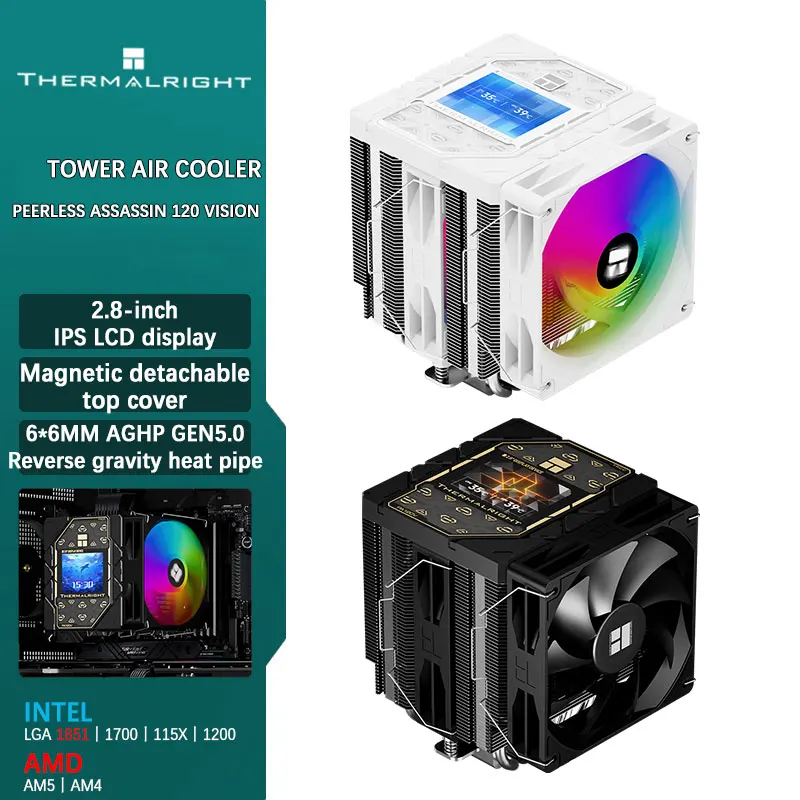 

Thermalright Peerless Assassin 120 VISION 6 Heat Pipe AGHP GEN 5.0 CPU Air Cooler 2.8-inch IPS LCD Support LGA1851/1700 AMD AM5