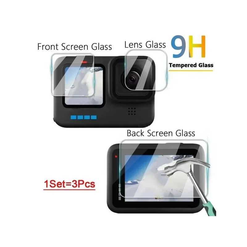Tempered Glass Flim Screen Protector, Black Lens Protection, película protetora para GoPro Hero 11, 10, 9, 8, Camera Acessórios